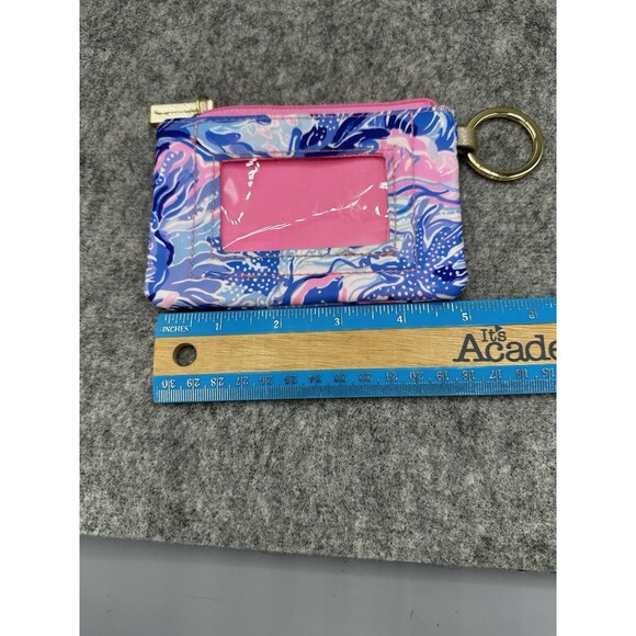 Lilly Pulitzer Wristlet ID Case Zip Pouch with Key Ring Attachment Blue Pink - Picture 7 of 7